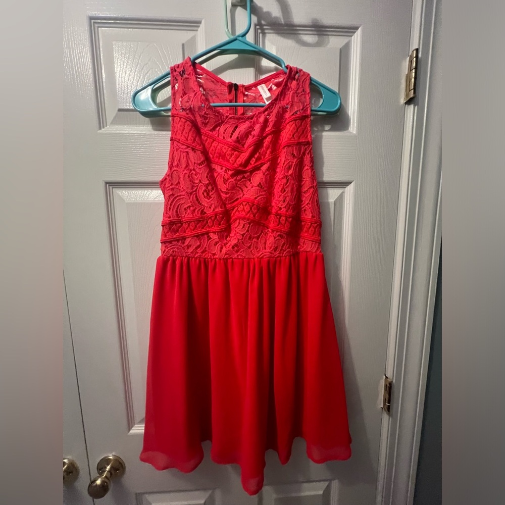 XHILARATION TARGET Neon Orange Red lace Zip Back Tank Dress Size Medium M NWOT